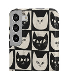 Midnight Cat Grid – Black & White Minimal Cat Phone Case