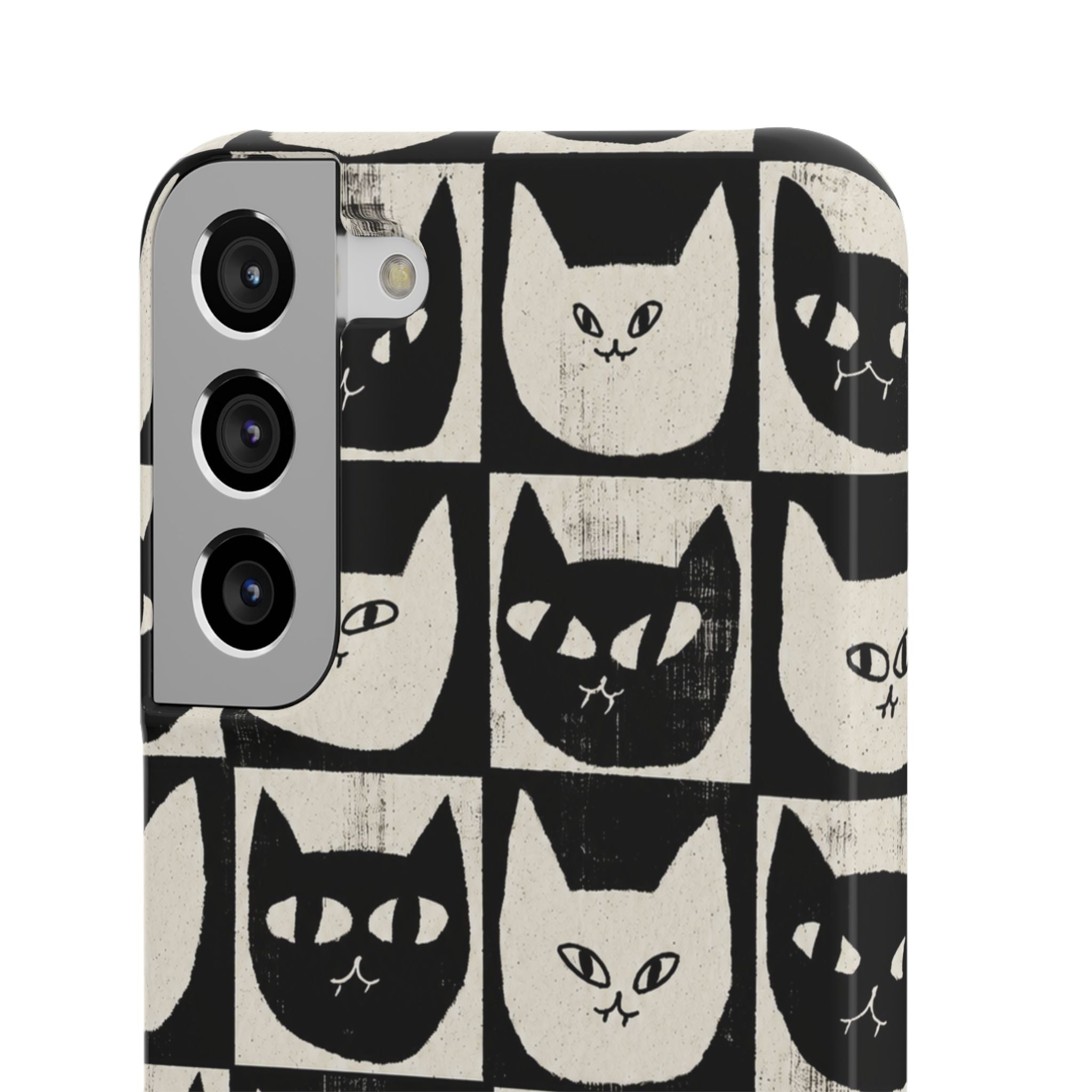 Midnight Cat Grid – Black & White Minimal Cat Phone Case