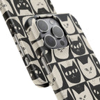 Midnight Cat Grid – Black & White Minimal Cat Phone Case