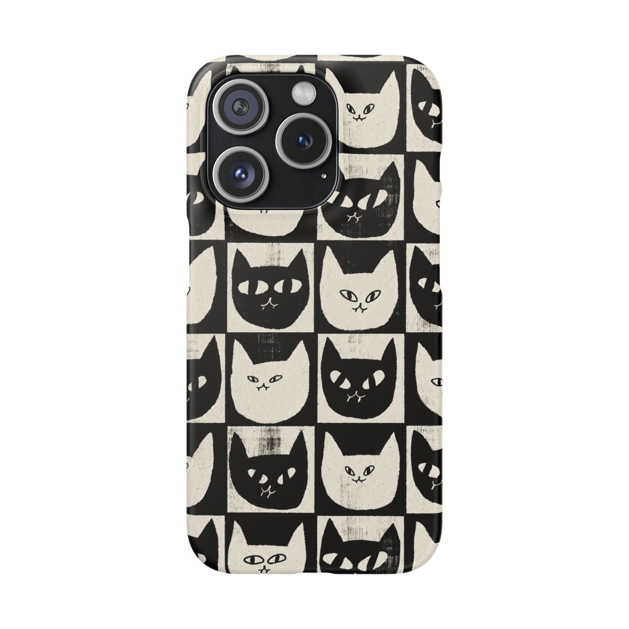 Midnight Cat Grid – Black & White Minimal Cat Phone Case