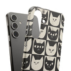 Midnight Cat Grid – Black & White Minimal Cat Phone Case