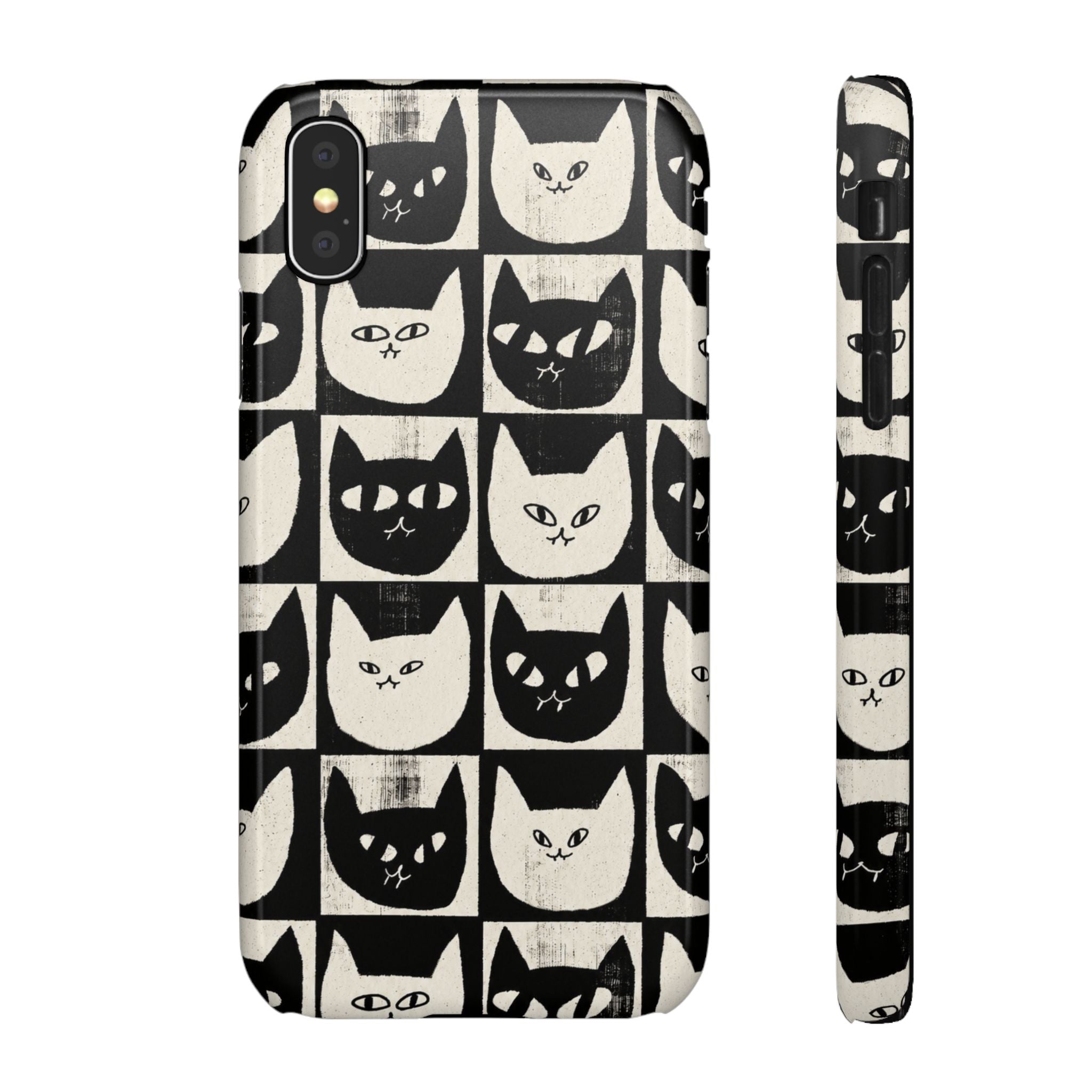 Midnight Cat Grid – Black & White Minimal Cat Phone Case
