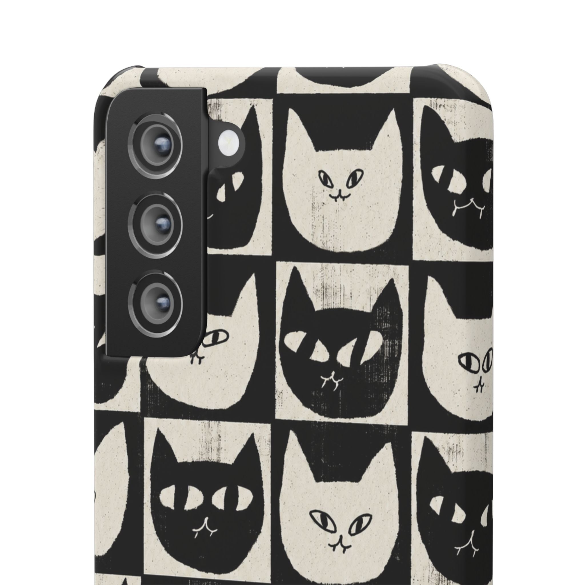 Midnight Cat Grid – Black & White Minimal Cat Phone Case