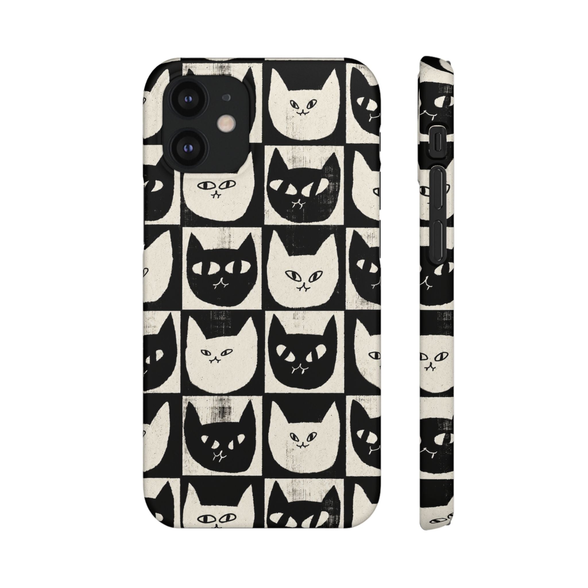 Midnight Cat Grid – Black & White Minimal Cat Phone Case