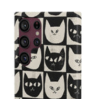 Midnight Cat Grid – Black & White Minimal Cat Phone Case