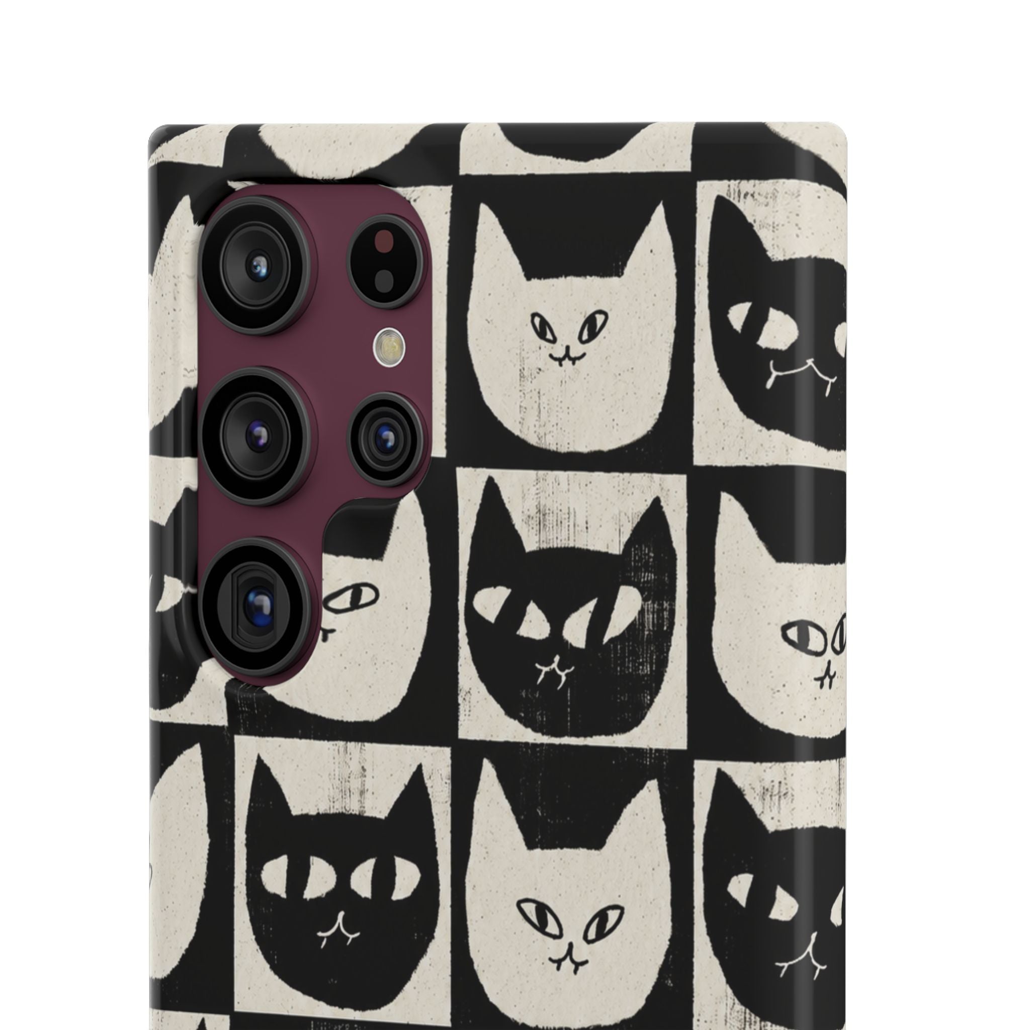 Midnight Cat Grid – Black & White Minimal Cat Phone Case
