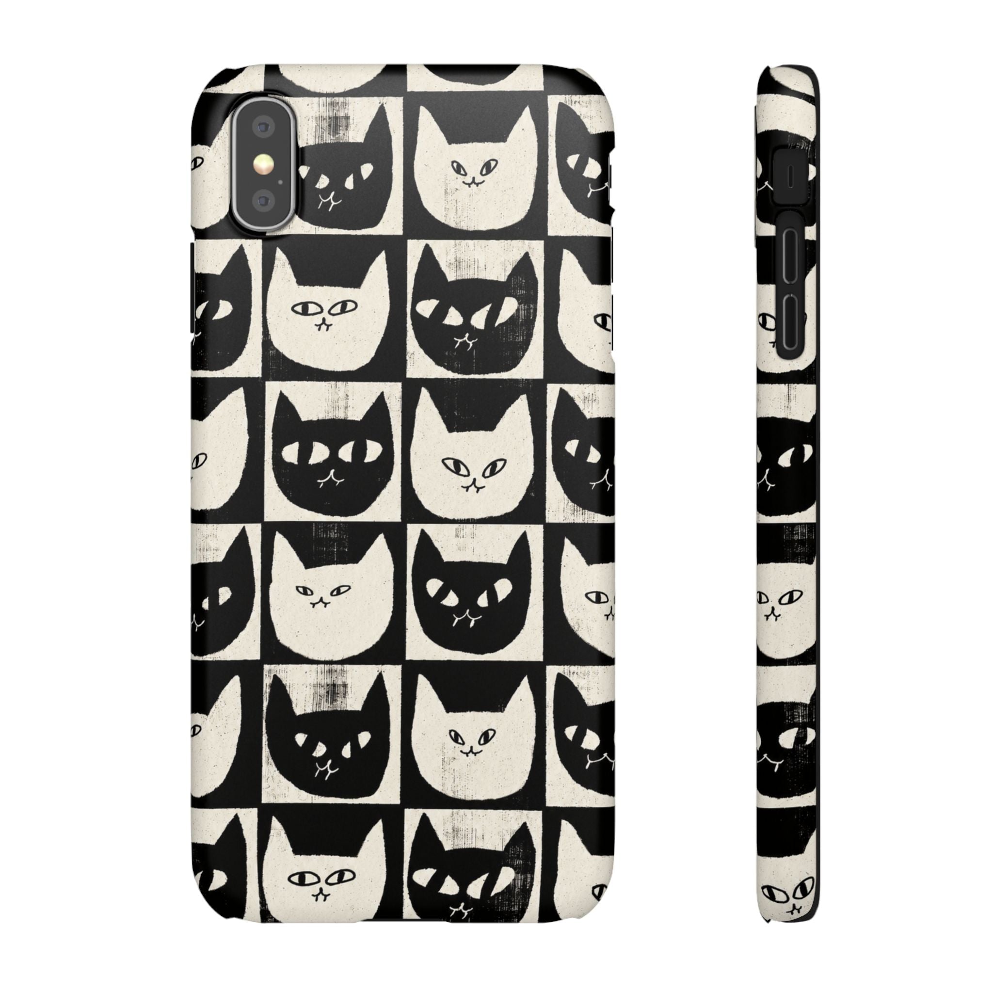 Midnight Cat Grid – Black & White Minimal Cat Phone Case
