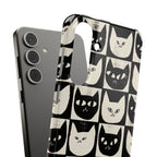Midnight Cat Grid – Black & White Minimal Cat Phone Case