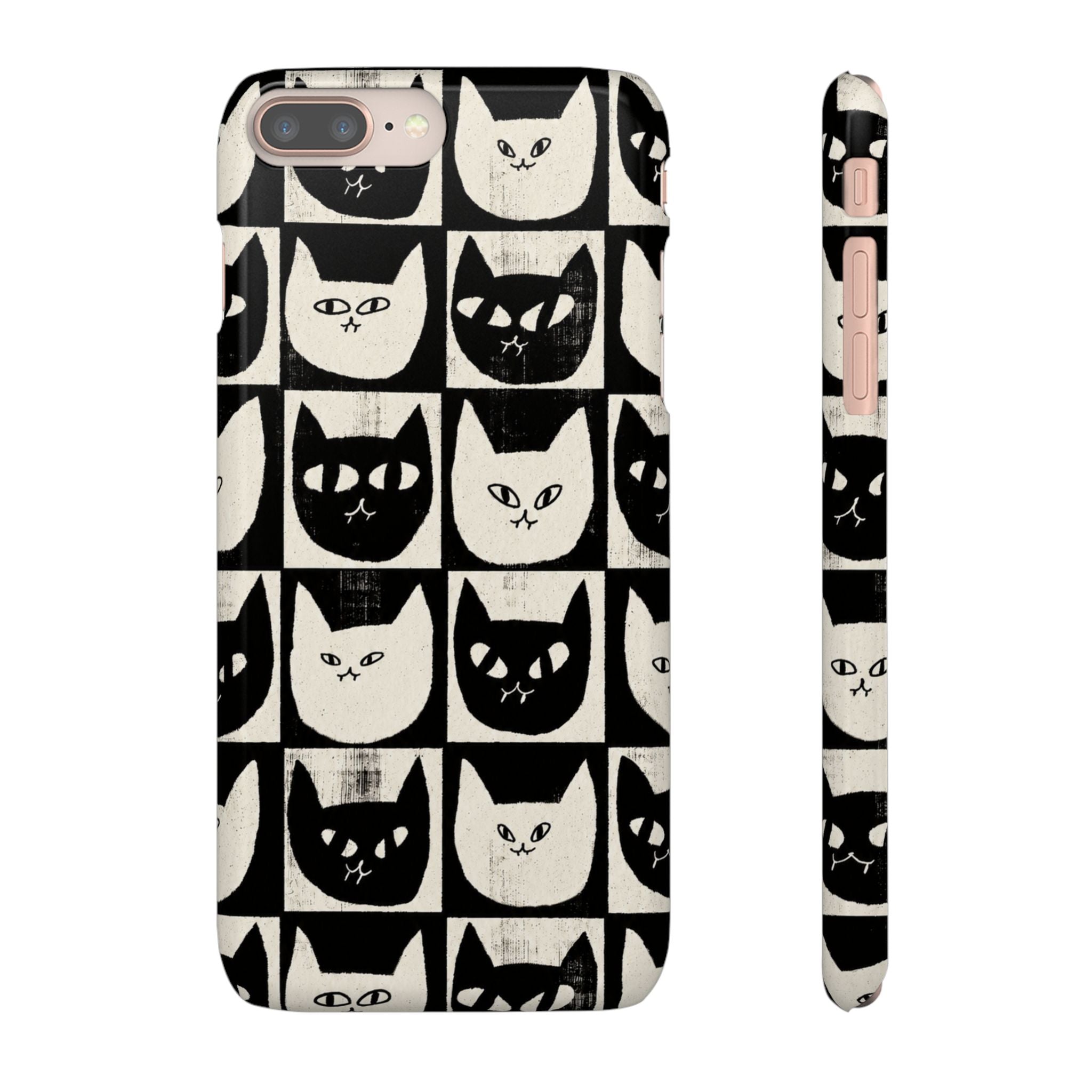 Midnight Cat Grid – Black & White Minimal Cat Phone Case