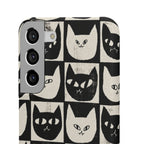 Midnight Cat Grid – Black & White Minimal Cat Phone Case