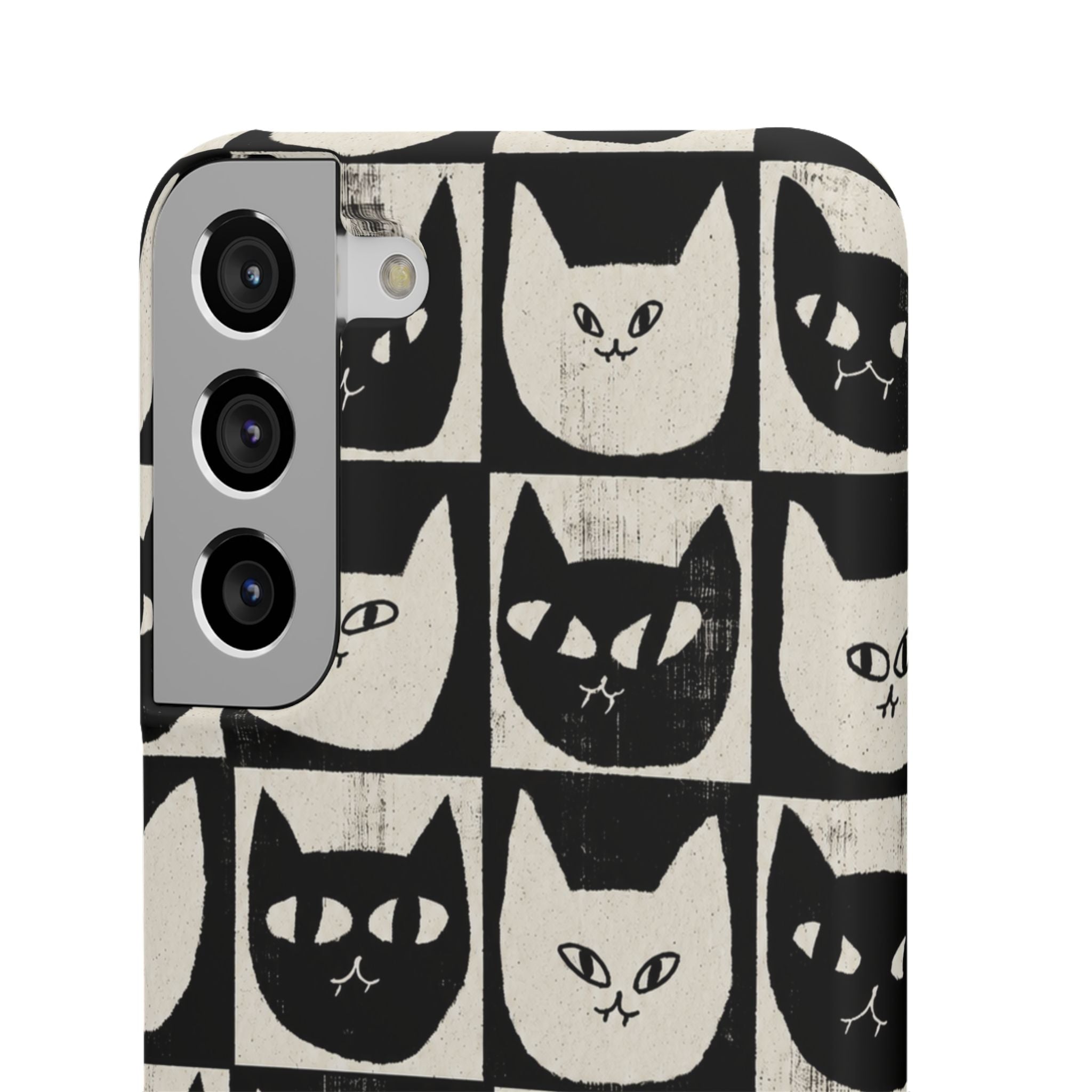 Midnight Cat Grid – Black & White Minimal Cat Phone Case