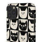 Midnight Cat Grid – Black & White Minimal Cat Phone Case