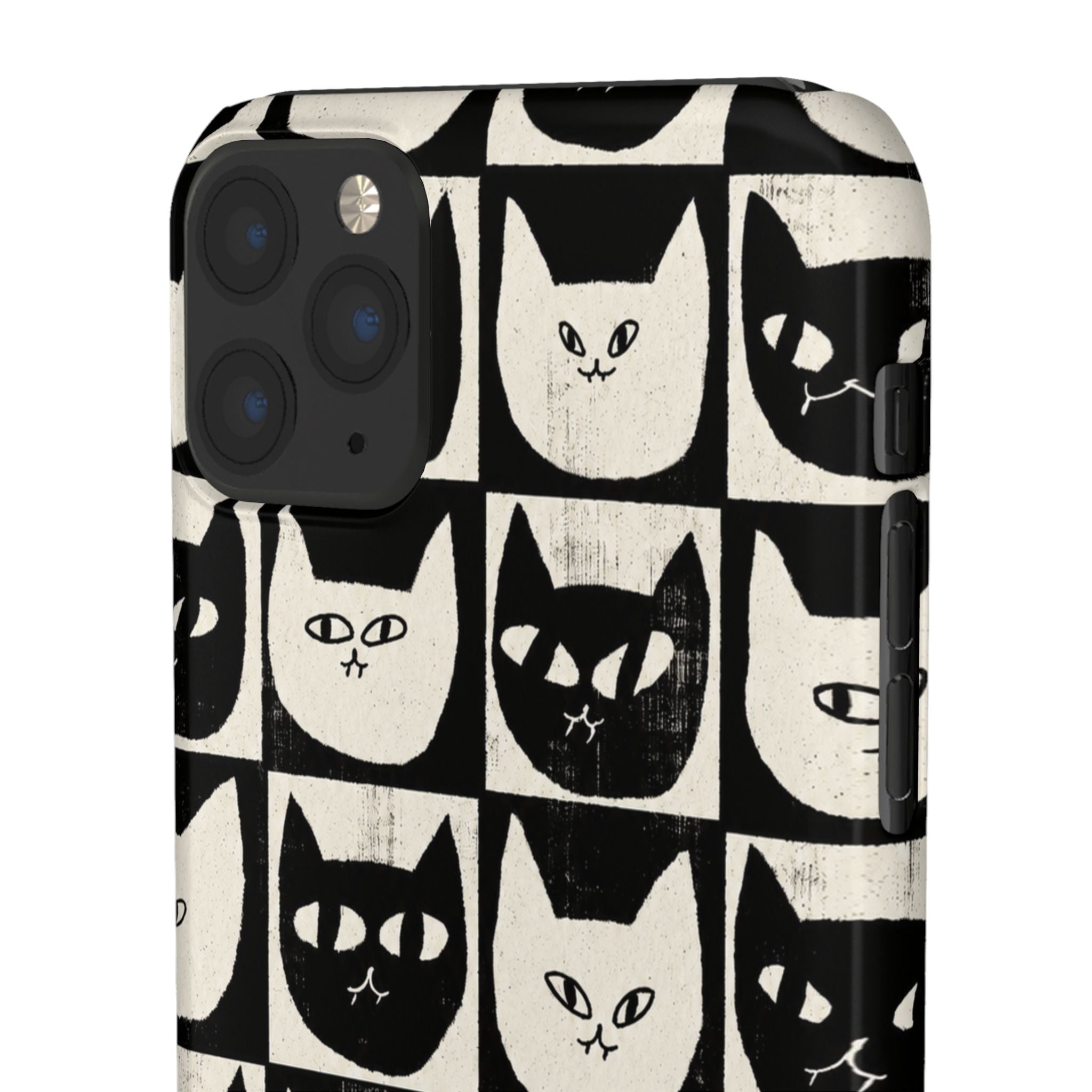 Midnight Cat Grid – Black & White Minimal Cat Phone Case