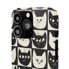 Midnight Cat Grid – Black & White Minimal Cat Phone Case