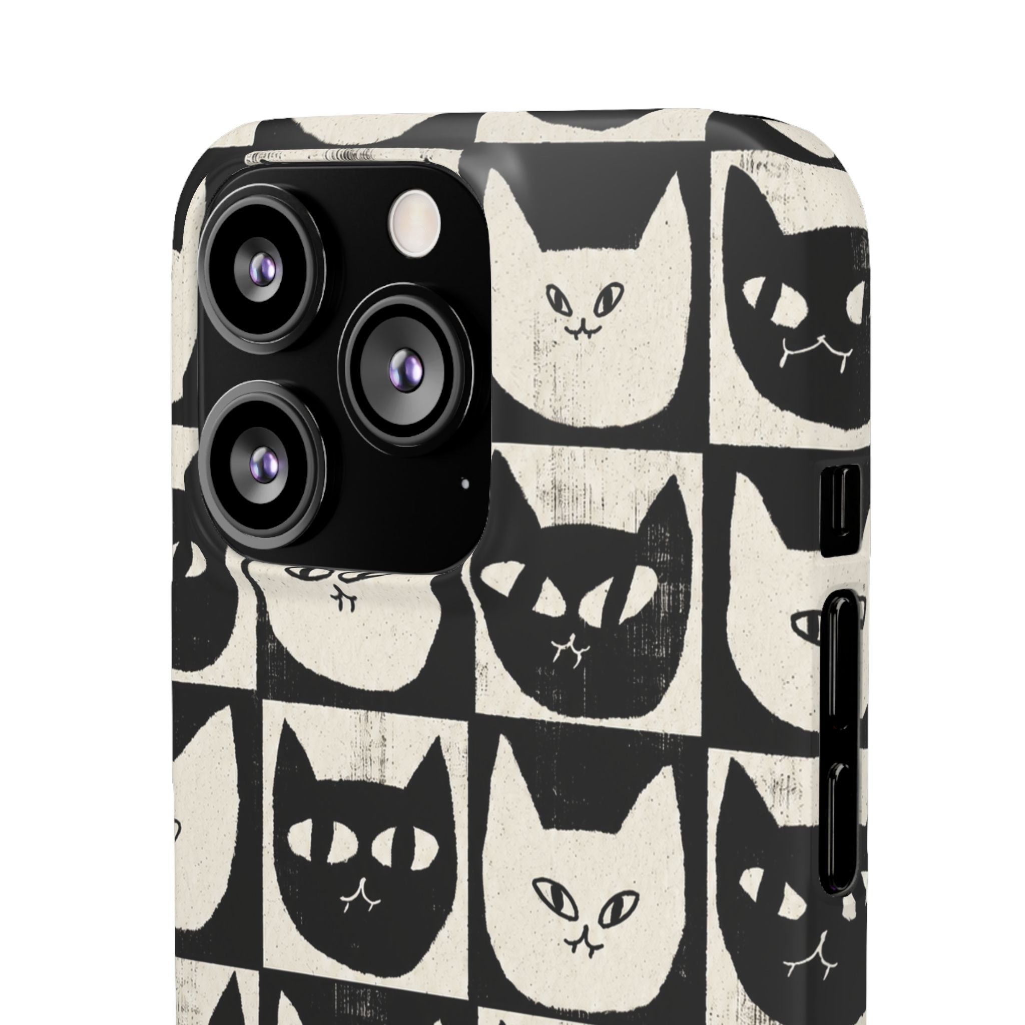 Midnight Cat Grid – Black & White Minimal Cat Phone Case