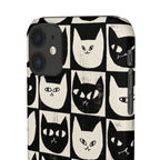 Midnight Cat Grid – Black & White Minimal Cat Phone Case