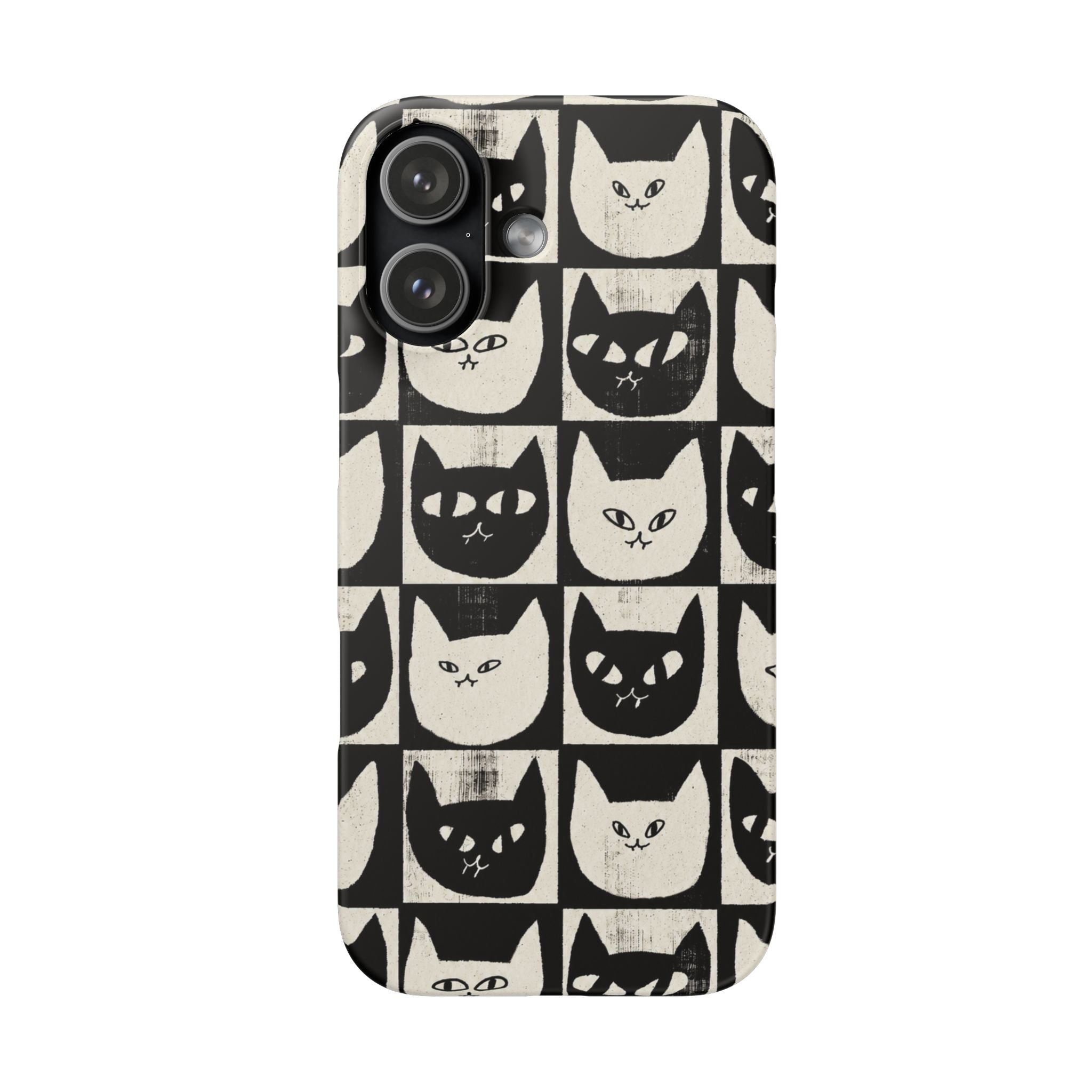 Midnight Cat Grid – Black & White Minimal Cat Phone Case