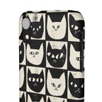 Midnight Cat Grid – Black & White Minimal Cat Phone Case