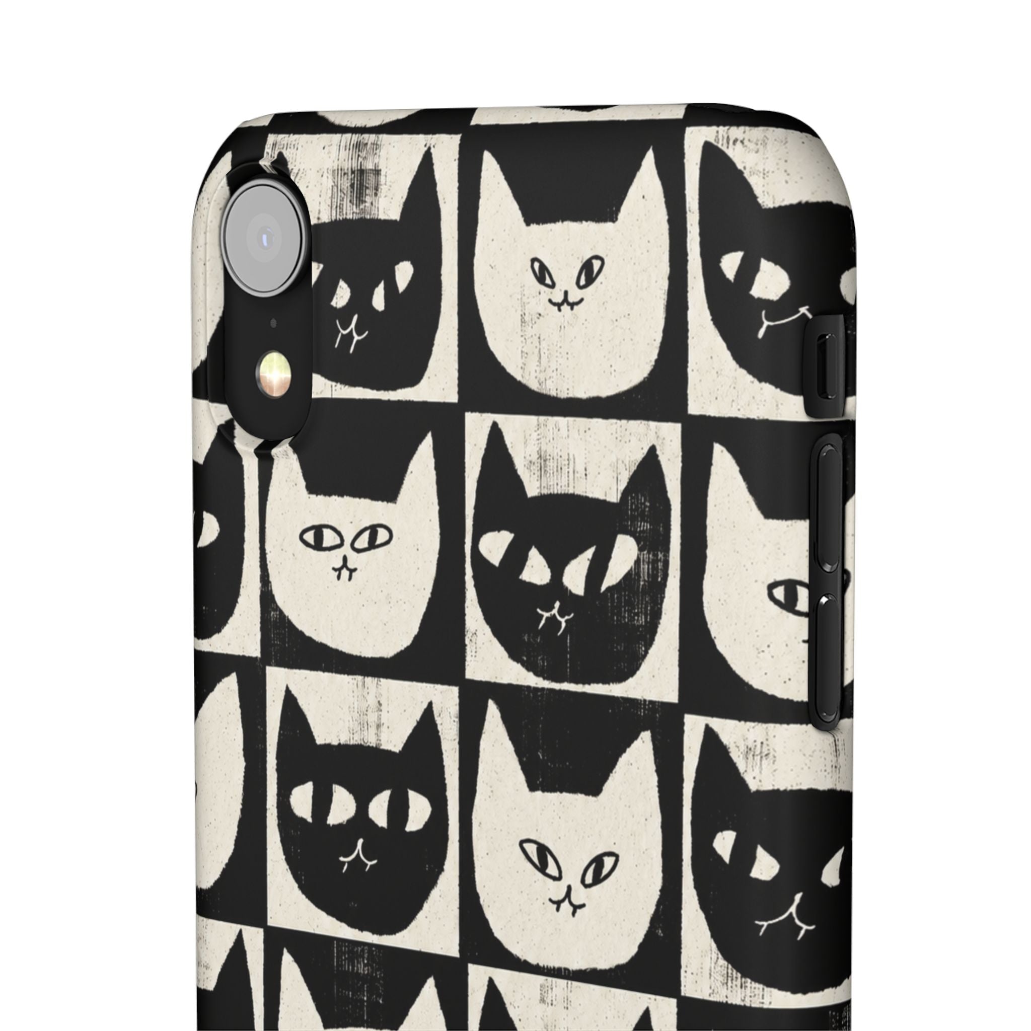 Midnight Cat Grid – Black & White Minimal Cat Phone Case