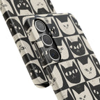 Midnight Cat Grid – Black & White Minimal Cat Phone Case