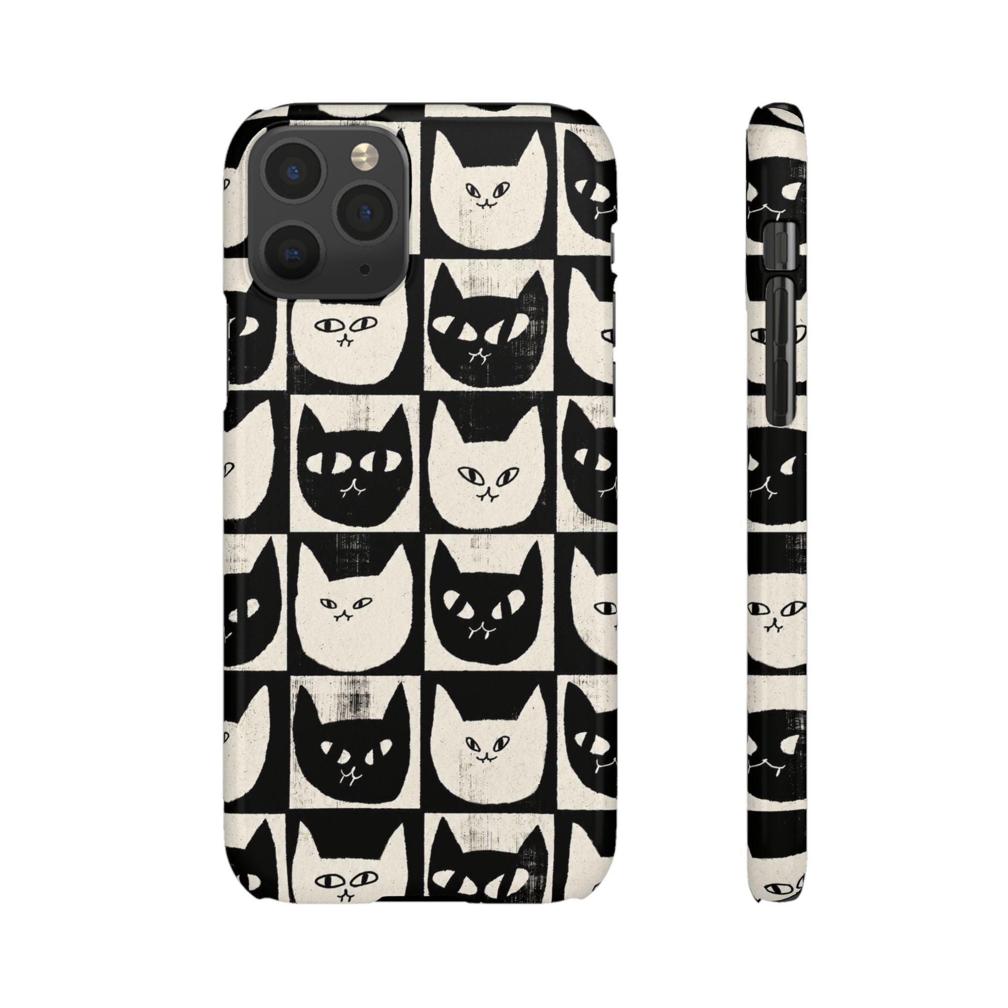Midnight Cat Grid – Black & White Minimal Cat Phone Case