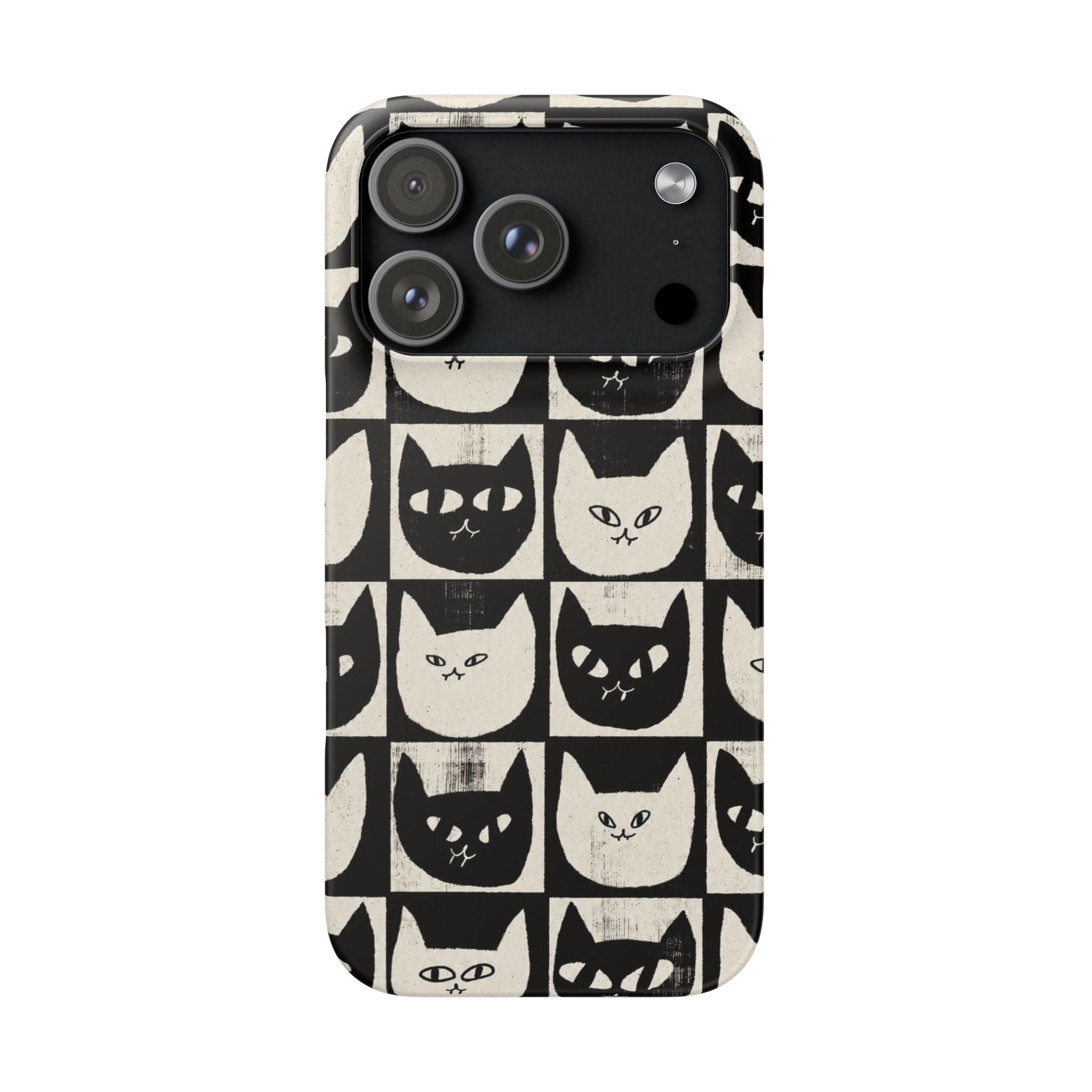 Midnight Cat Grid – Black & White Minimal Cat Phone Case