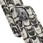 Midnight Cat Grid – Black & White Minimal Cat Phone Case