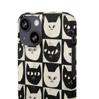 Midnight Cat Grid – Black & White Minimal Cat Phone Case