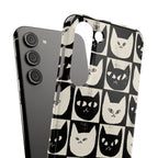 Midnight Cat Grid – Black & White Minimal Cat Phone Case