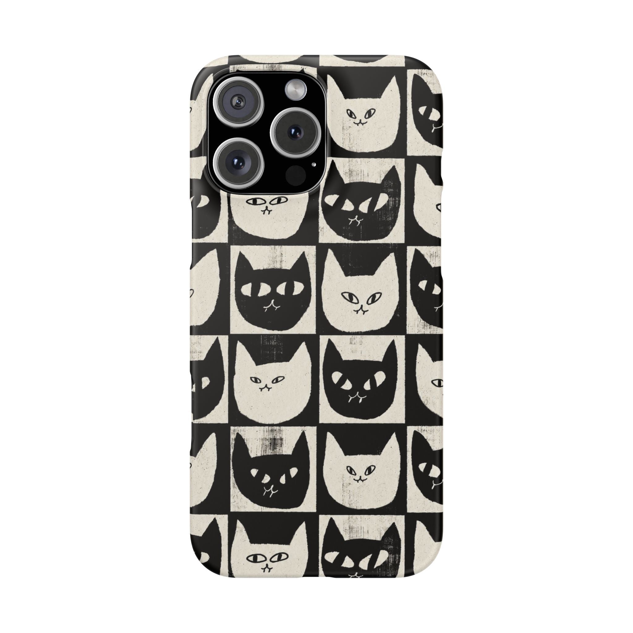 Midnight Cat Grid – Black & White Minimal Cat Phone Case