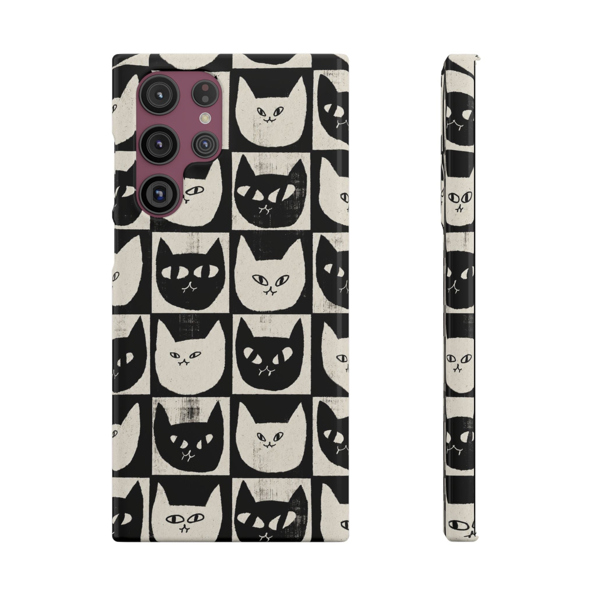 Midnight Cat Grid – Black & White Minimal Cat Phone Case