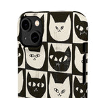 Midnight Cat Grid – Black & White Minimal Cat Phone Case