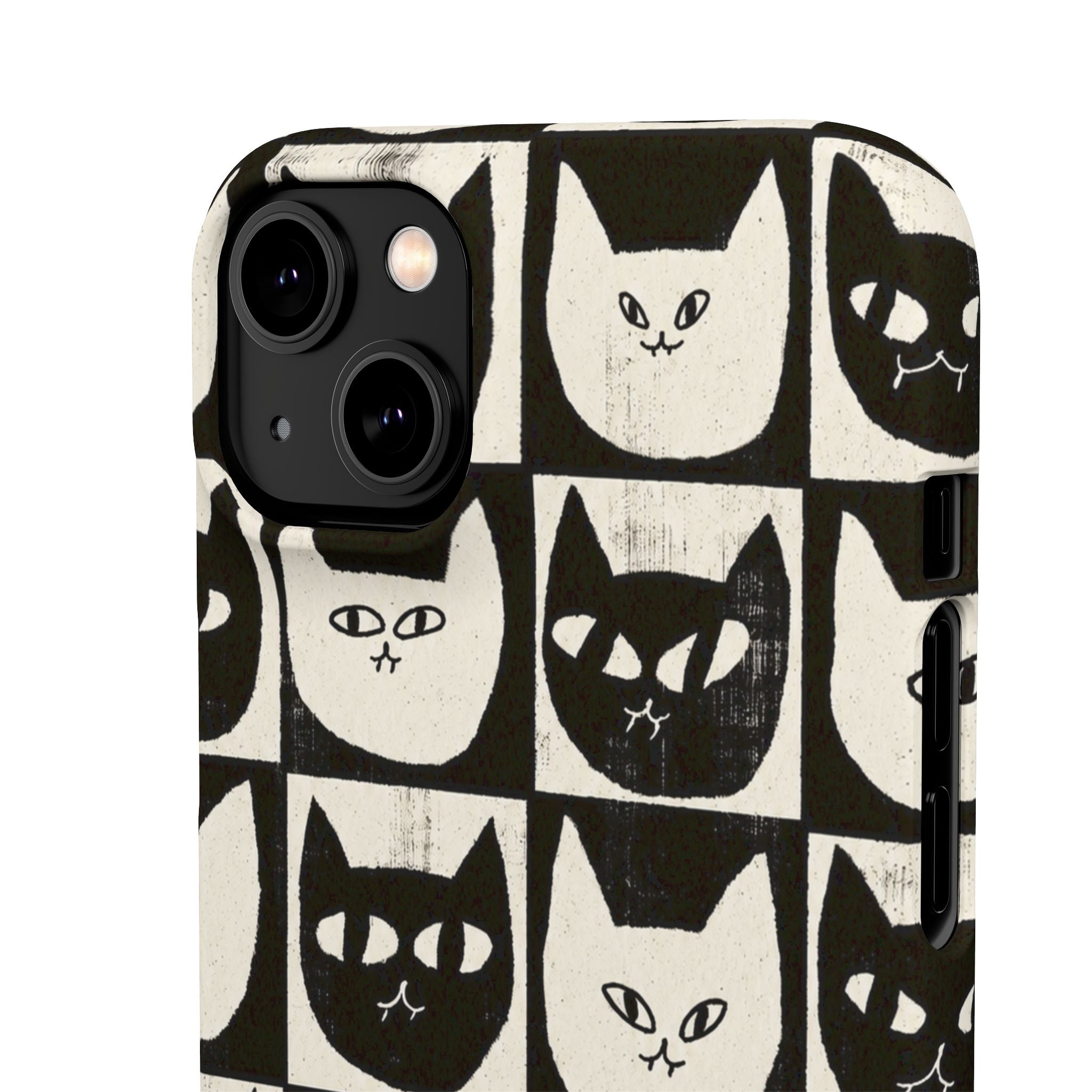 Midnight Cat Grid – Black & White Minimal Cat Phone Case