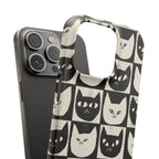 Midnight Cat Grid – Black & White Minimal Cat Phone Case
