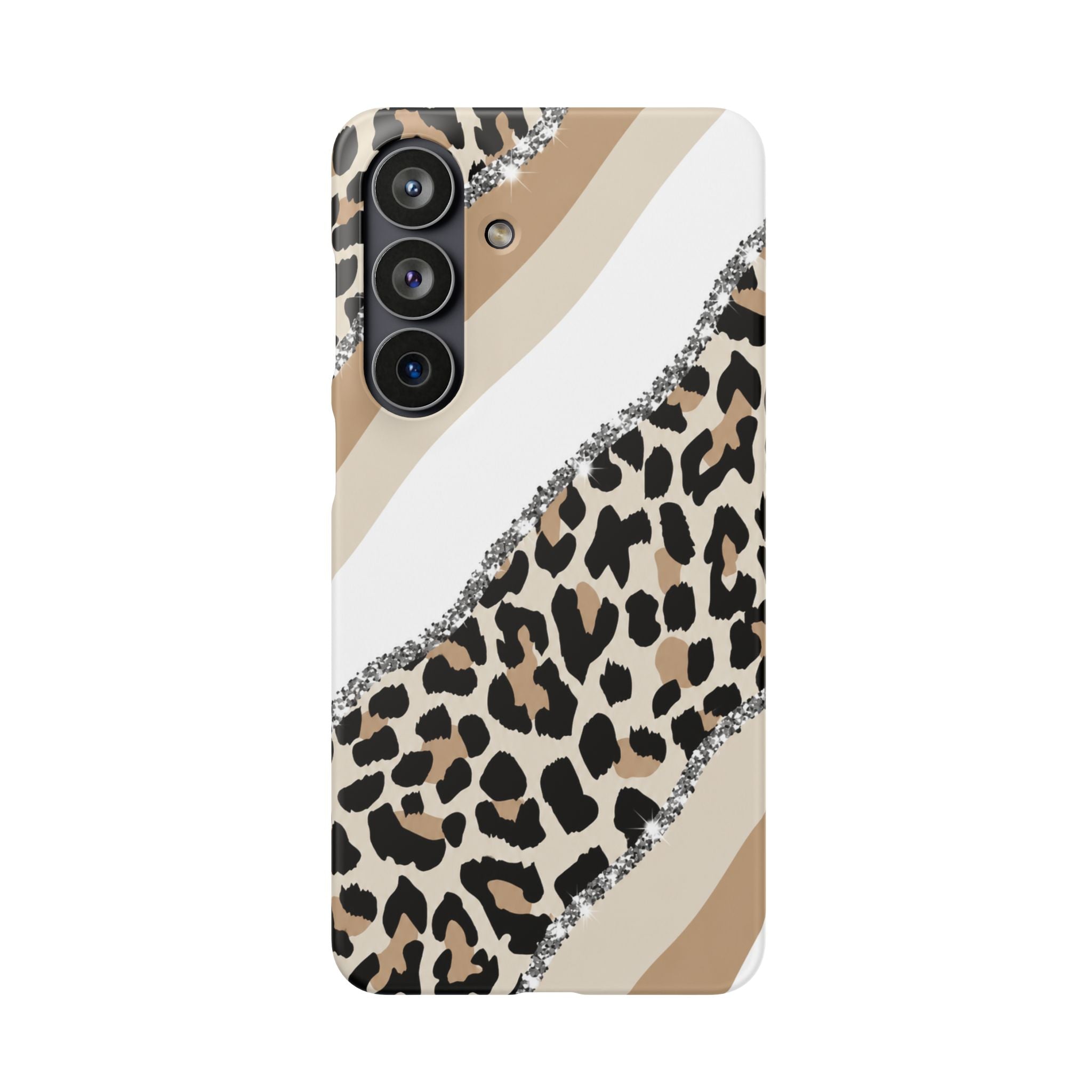 Beige Leopard Print Glitter Phone Case