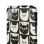 Midnight Cat Grid – Black & White Minimal Cat Phone Case