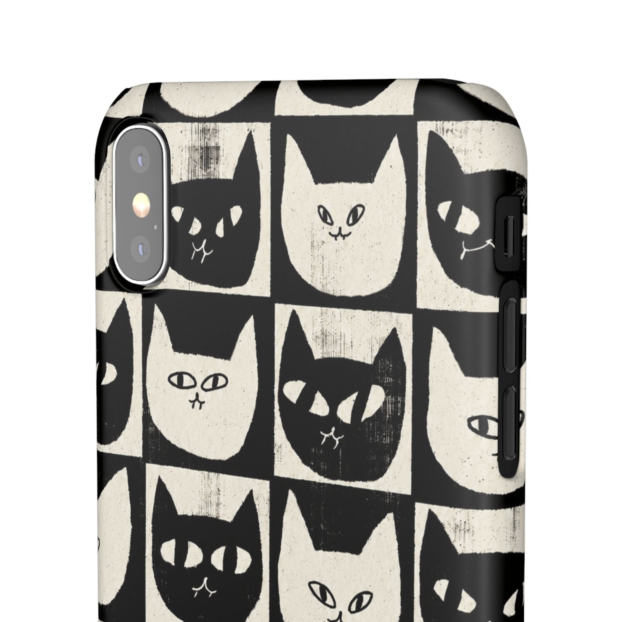 Midnight Cat Grid – Black & White Minimal Cat Phone Case