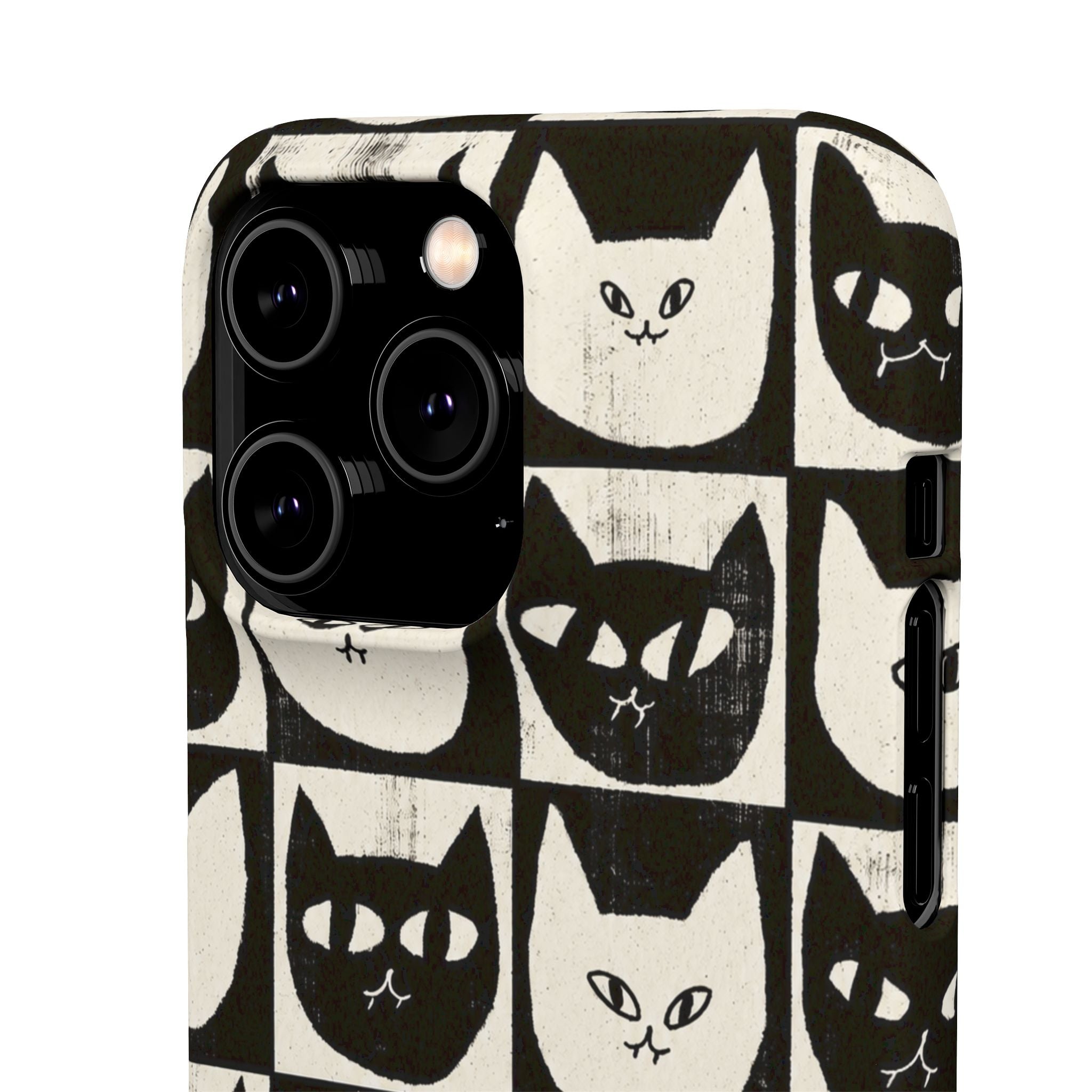 Midnight Cat Grid – Black & White Minimal Cat Phone Case