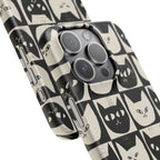 Midnight Cat Grid – Black & White Minimal Cat Phone Case