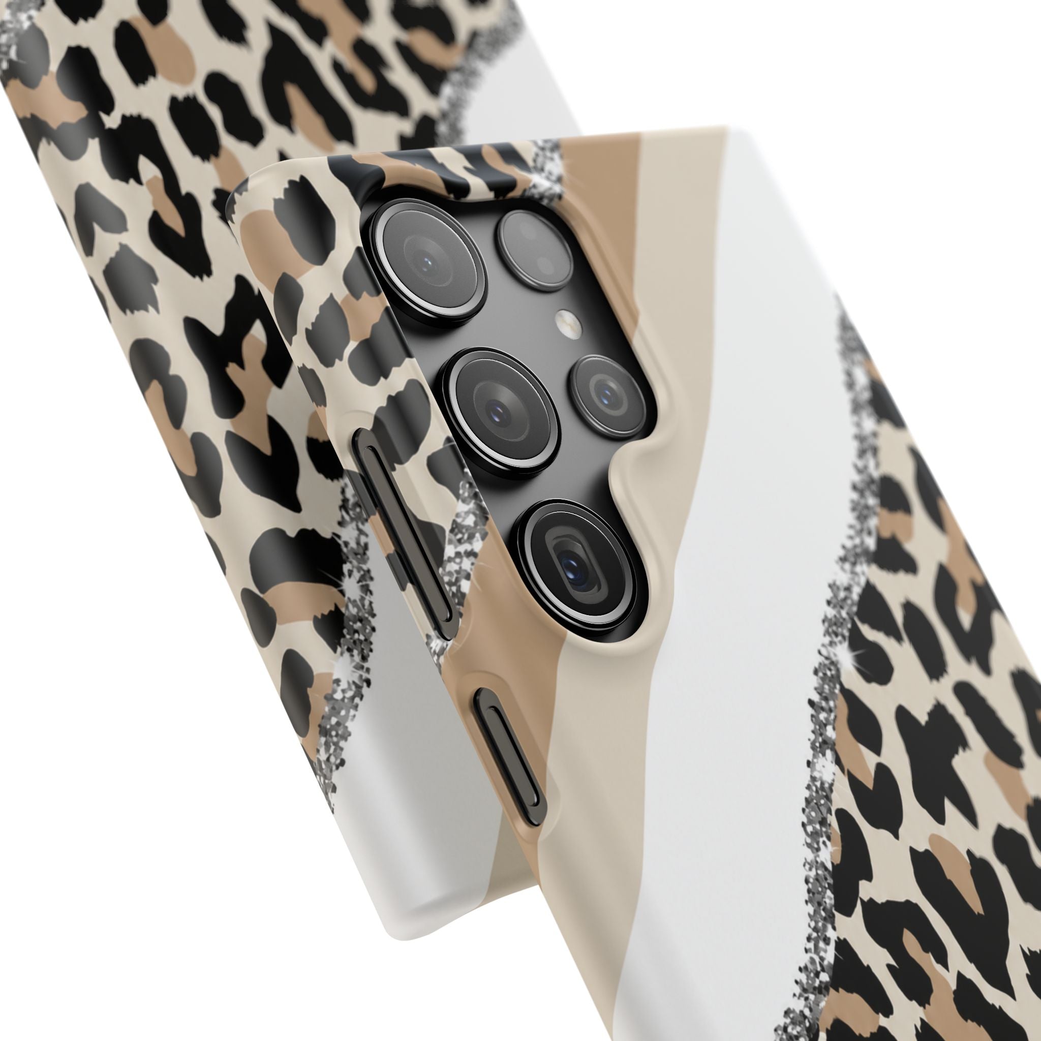 Beige Leopard Print Glitter Phone Case