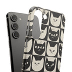 Midnight Cat Grid – Black & White Minimal Cat Phone Case