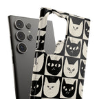 Midnight Cat Grid – Black & White Minimal Cat Phone Case