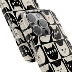 Midnight Cat Grid – Black & White Minimal Cat Phone Case