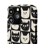 Midnight Cat Grid – Black & White Minimal Cat Phone Case