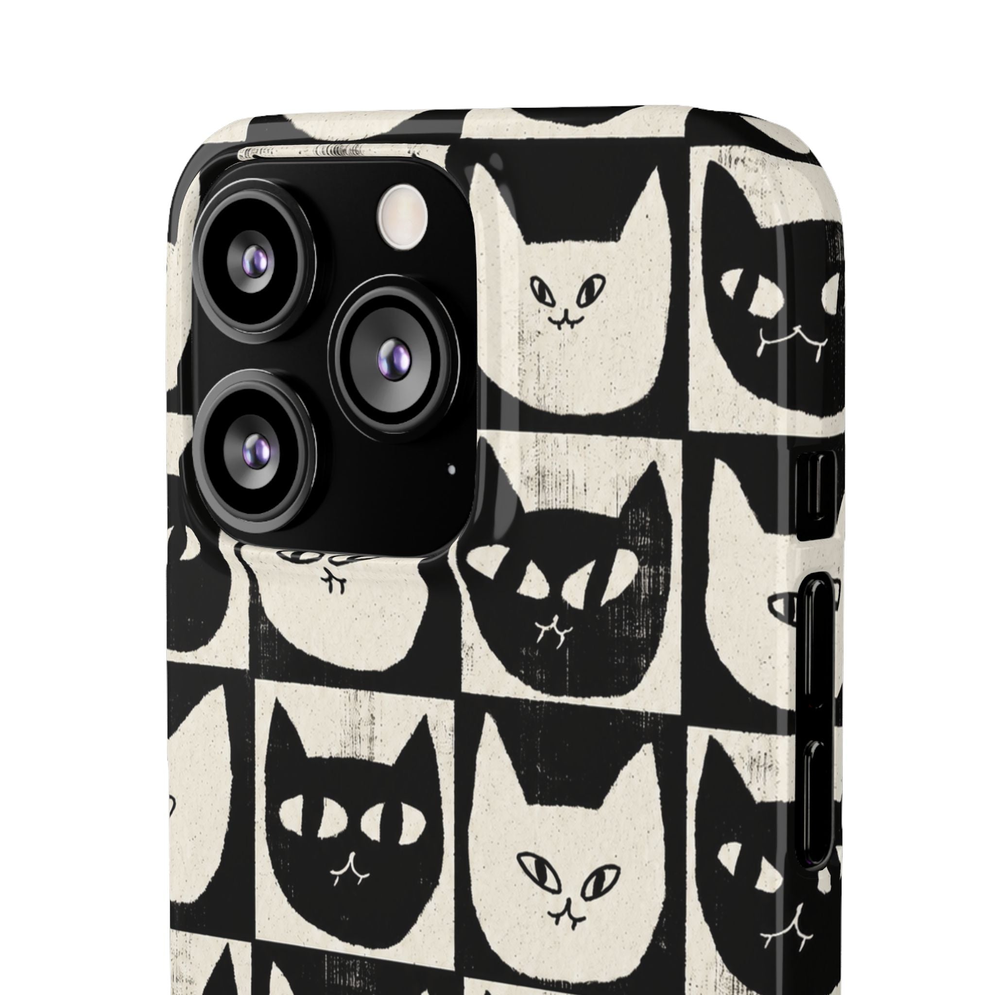 Midnight Cat Grid – Black & White Minimal Cat Phone Case