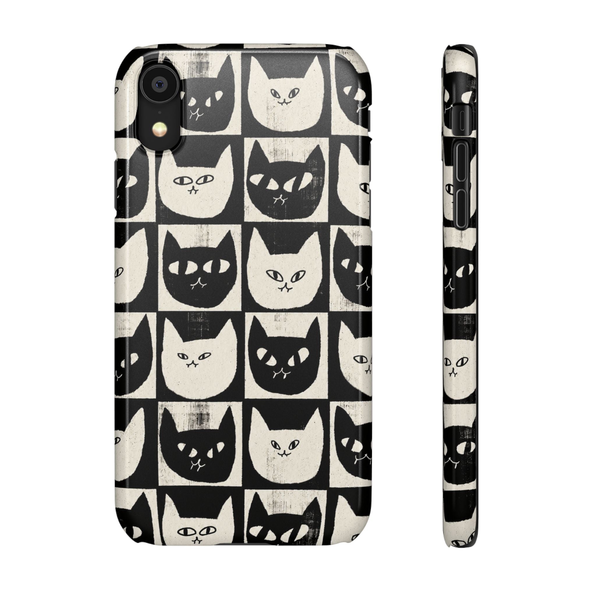 Midnight Cat Grid – Black & White Minimal Cat Phone Case