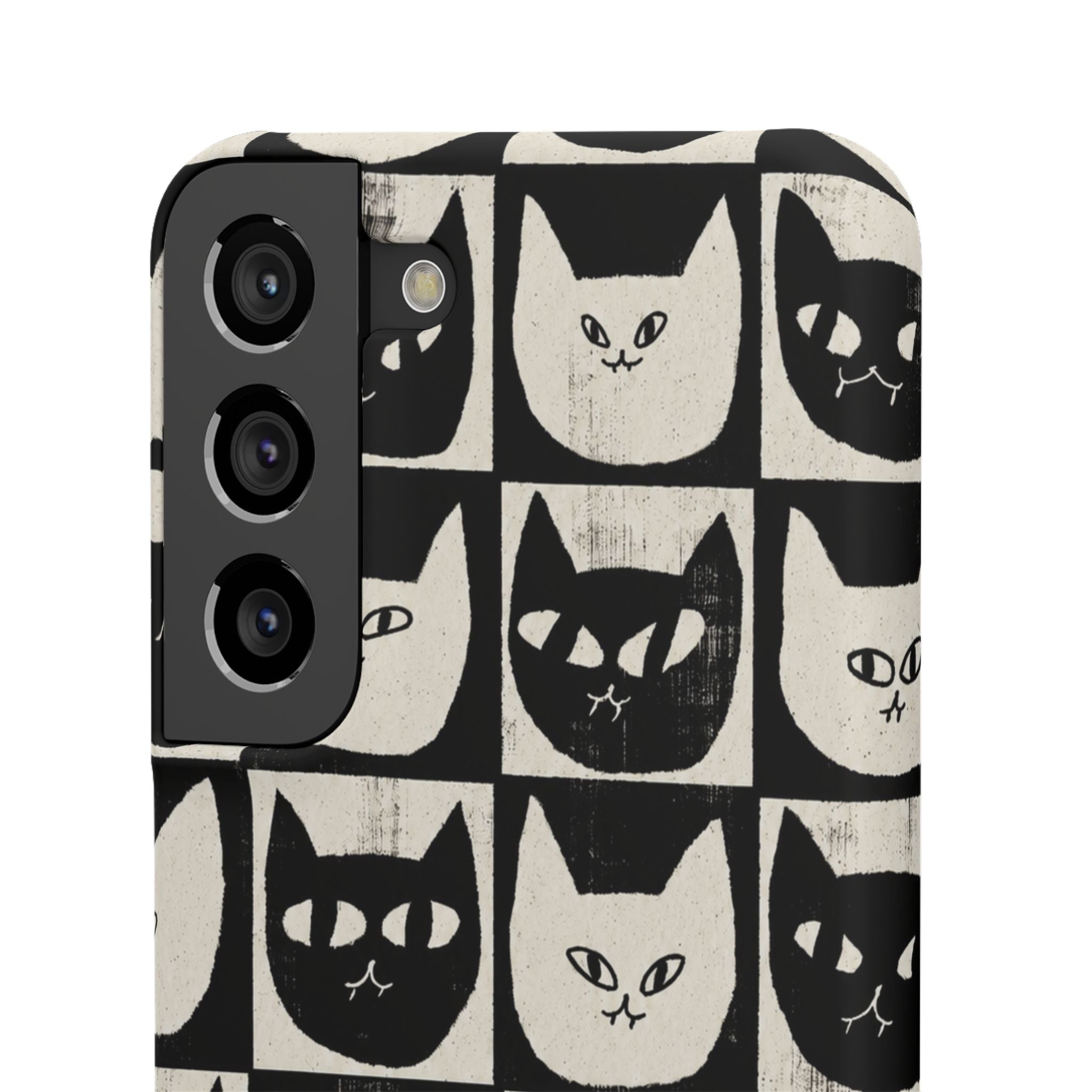 Midnight Cat Grid – Black & White Minimal Cat Phone Case