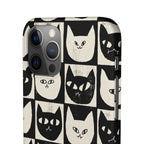 Midnight Cat Grid – Black & White Minimal Cat Phone Case