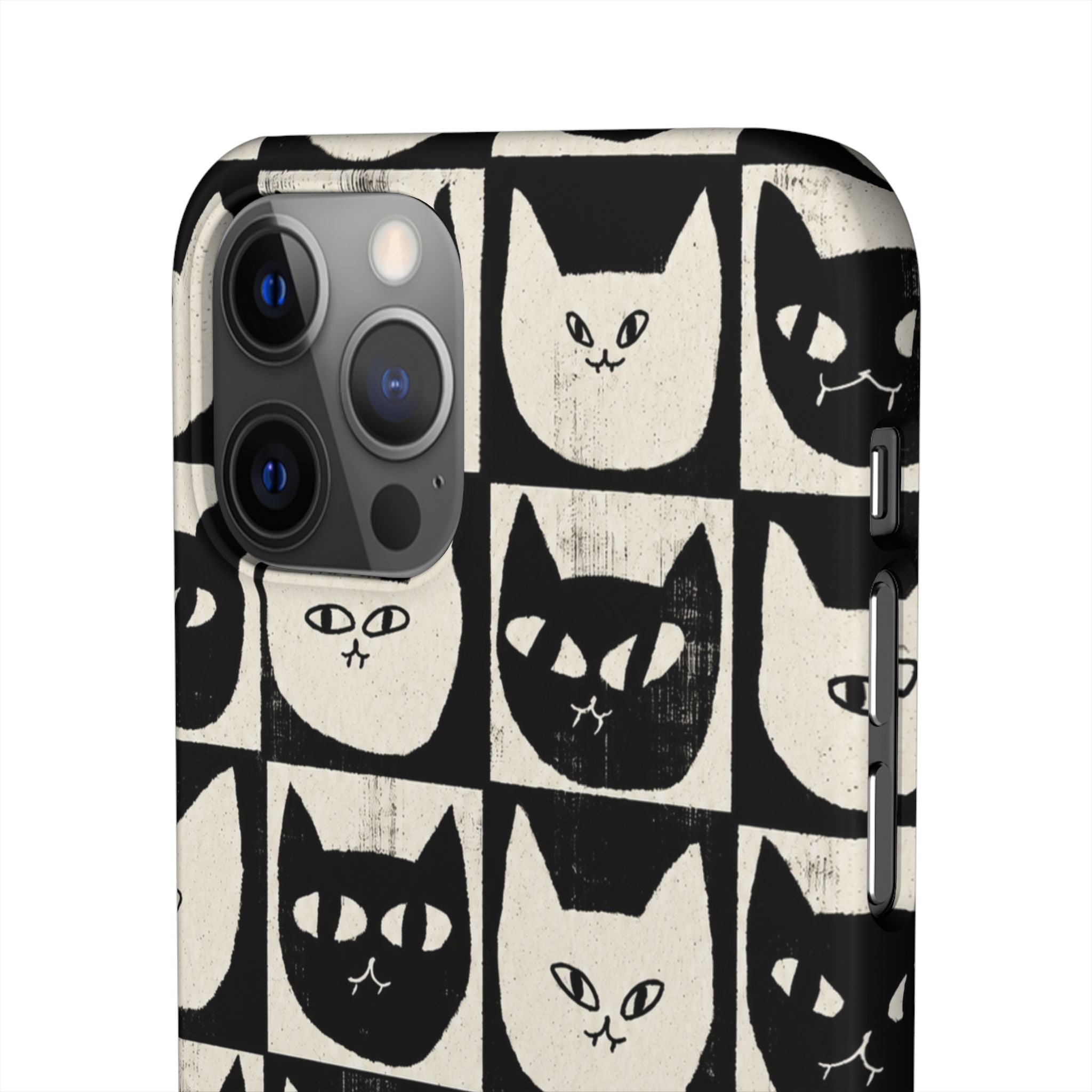 Midnight Cat Grid – Black & White Minimal Cat Phone Case