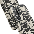 Midnight Cat Grid – Black & White Minimal Cat Phone Case